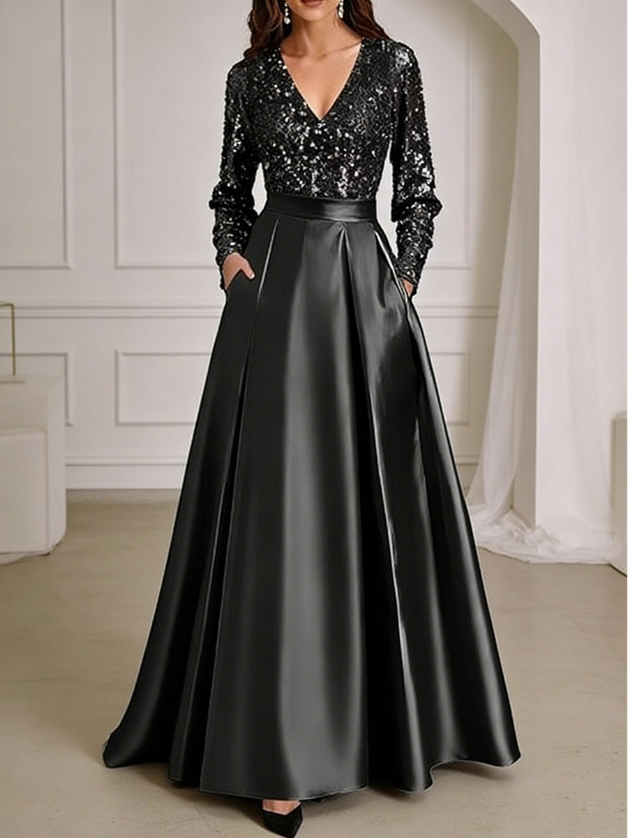 Shirees A-Line/Princess V-Neck Pleated Satin Ankle-Length Mother of the Bride Dresses with Sequins 2026