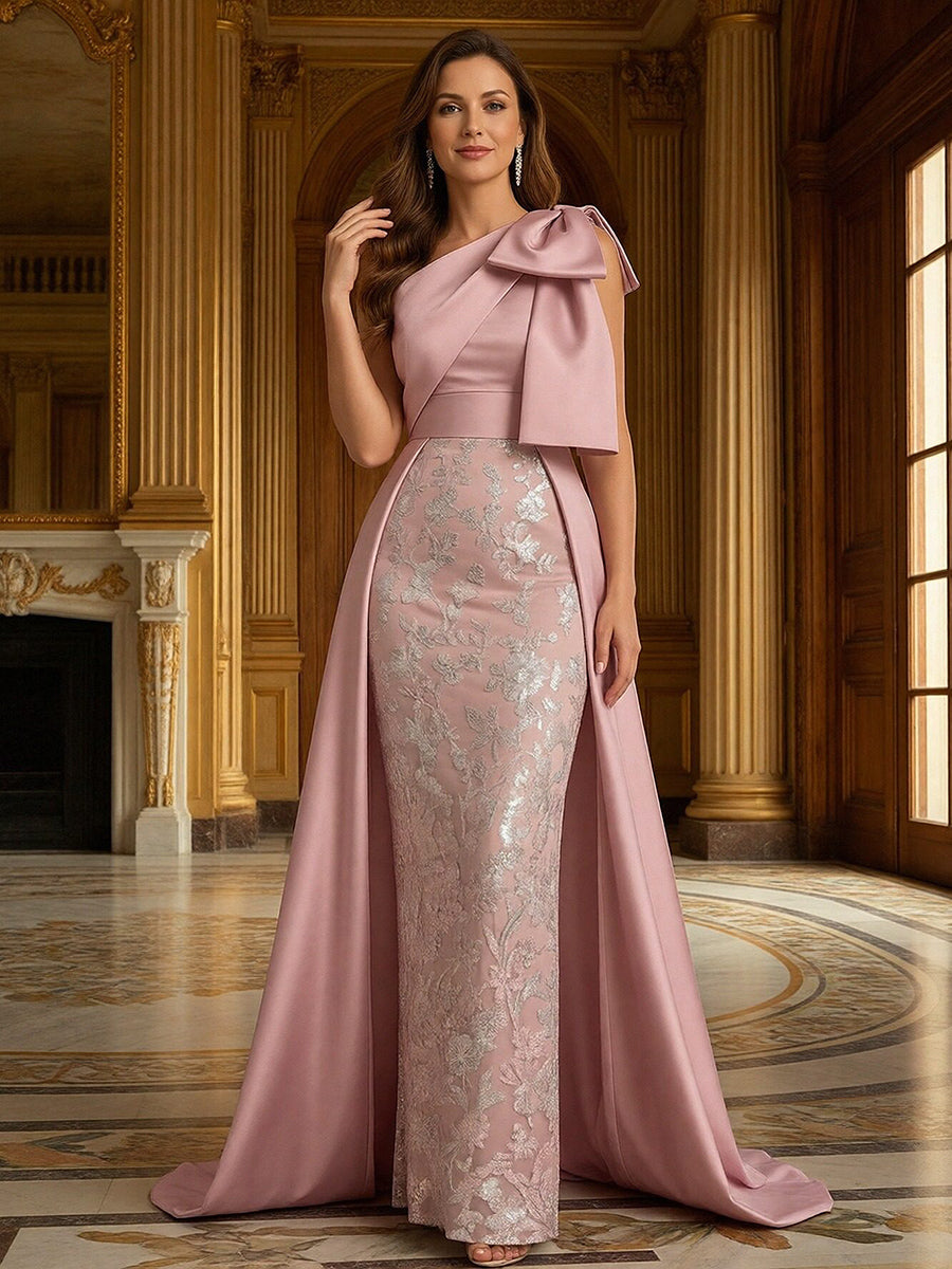 Dusty Rose Mother of the Bride Dress 2026 One Shoulder Lace Column Formal Wedding Gown Dusty Rose Mother of the Bride Dress 2026 One Shoulder Lace Column Formal Wedding Gown