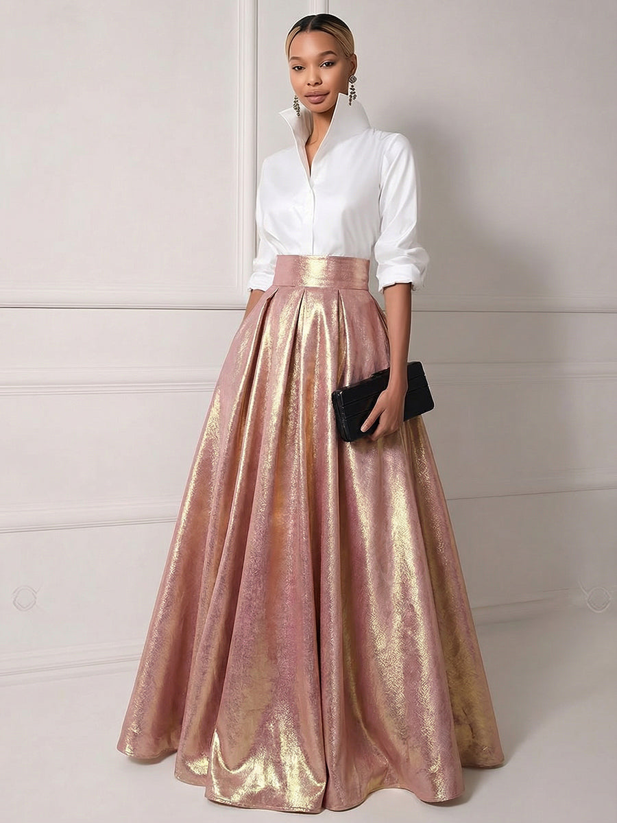 Shirees Dusty Rose A Line Shirt Collar Half Sleeve Long Elegant Mother of the Bride Dresses with Pleats 2026