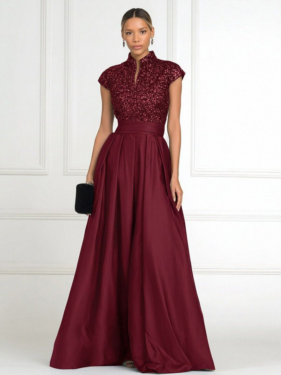 green emerald velvet dress Long Bell-Sleeve Pleated Long Formal Dress CD242 main image 1