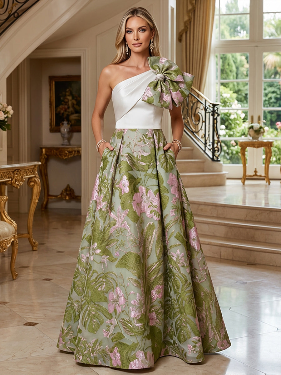 Green Floral Mother of the Bride Dresses 2026 for Women A Line One Shoulder Sleeveless Floor Length Formal Evening Gowns