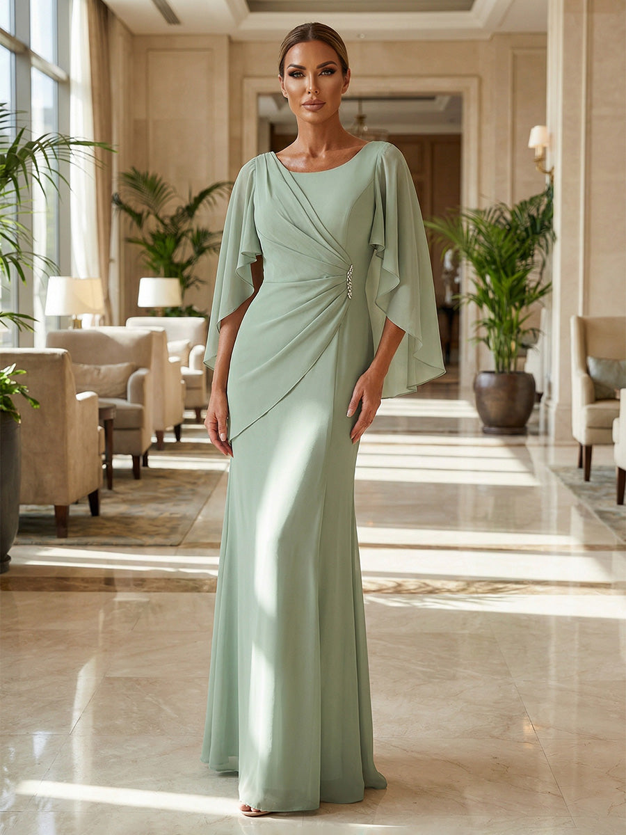 Sage Green Mother of the Bride Dresses 2026 for Women Cape Chiffon Sheath Floor Length Wedding Guest Gowns