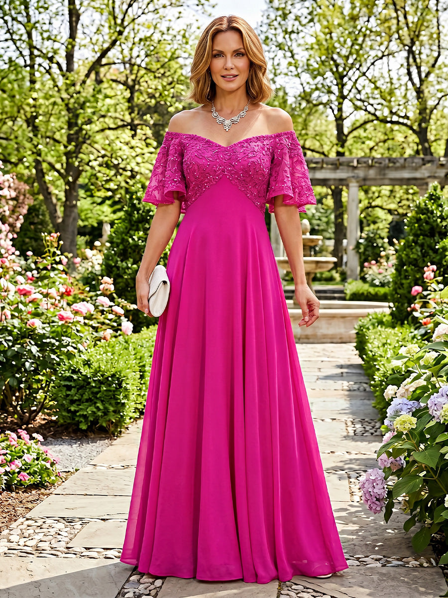 chiffon mother of groom dresses Shirees A-Line/Princess Off Shoulder Floor-Length the Bride & with Pleats 2026 Best Dresses for Women This elegant A gathering outfit Colour:Pink