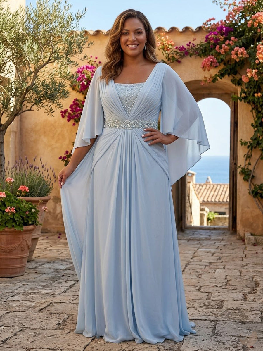 Shirees Plus Size Chiffon A-Line/Princess Square Neck Floor-Length Mother of the Bride & Groom Dresses with Pleats 2026