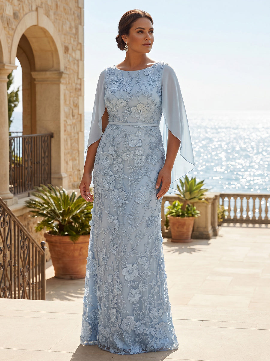 Shirees Plus Size Lace Embroidery Sheath/Column Scoop Neck Floor-Length Mother of the Bride & Groom Dresses with Chiffon Cape 2026
