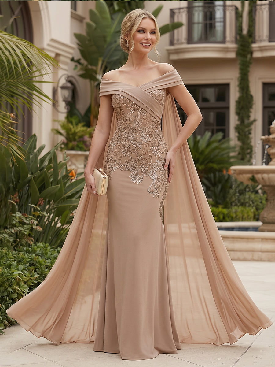 Shirees Chiffon Sheath/Column Off Shoulder Floor-Length Mother of the Bride & Groom Dresses with Lace Embroidery Bodice 2026