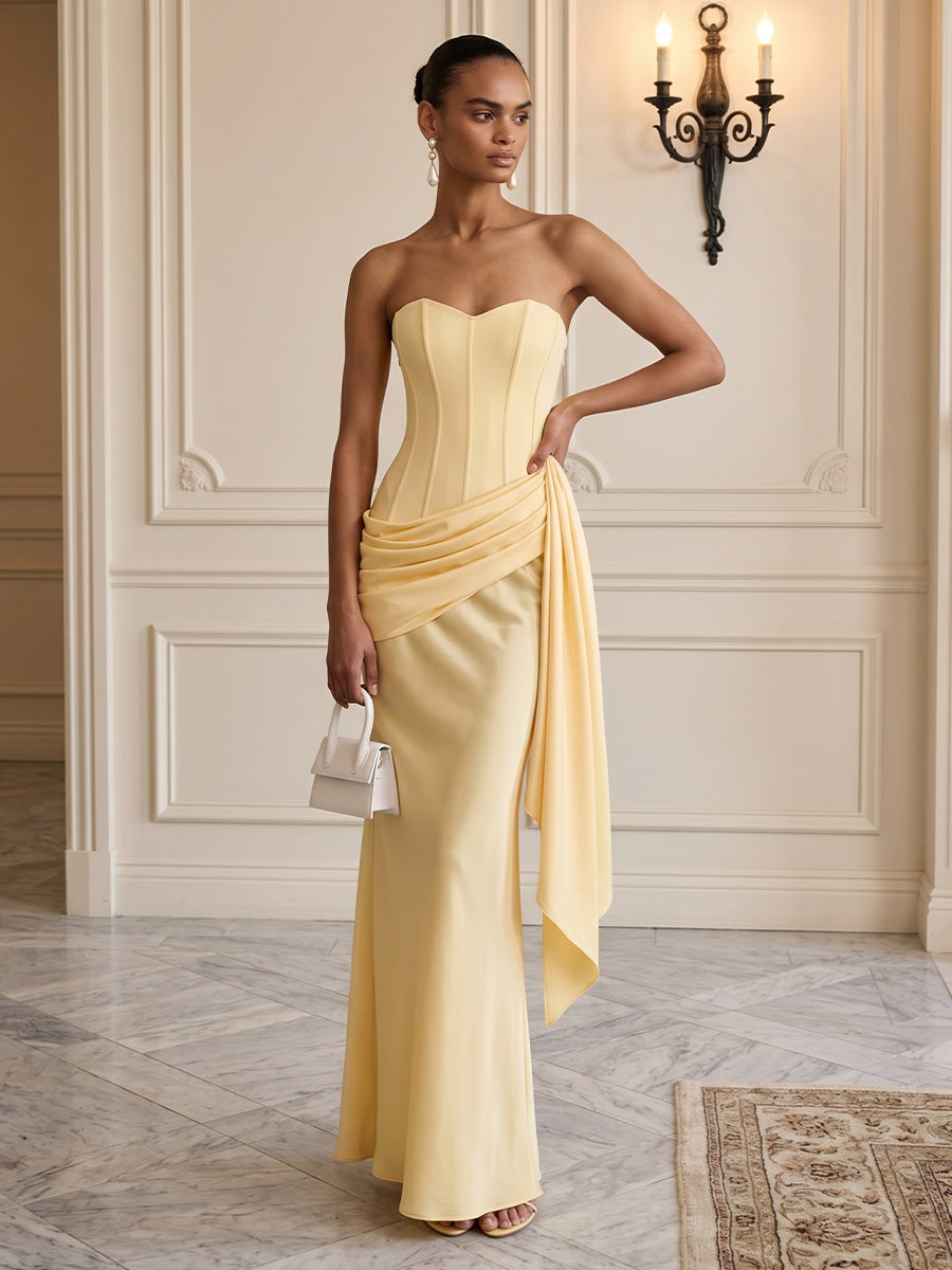 stretch mesh dress Yellow Formal Evening Dresses 2026 for Elegant Women Sheath/Column Strapless Sleeveless Floor-Length Corset Ruched Wedding Guest Gown Monitor_publish:2024-08-08 06:52 Length:Floor 45 inches this evening dress is Formal Wear | Pratt