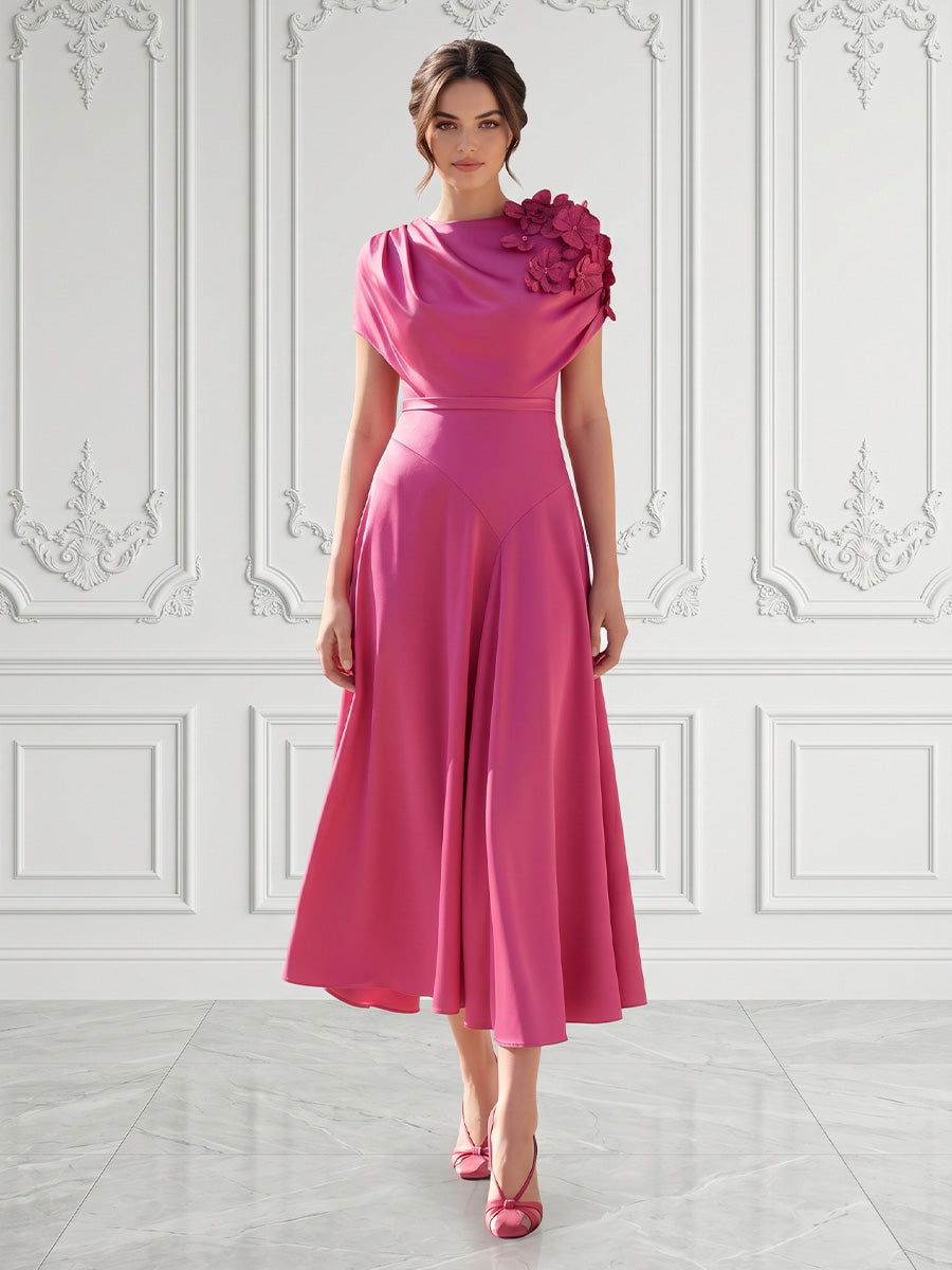 southern cocktail dresses Shirees Satin A-Line/Princess Scoop Neck Tea-Length with 3D Flowers 2026 Silver/Nude Sizes Colors:Mauve popular bridals dresses Saige Mineral Blue V-neck