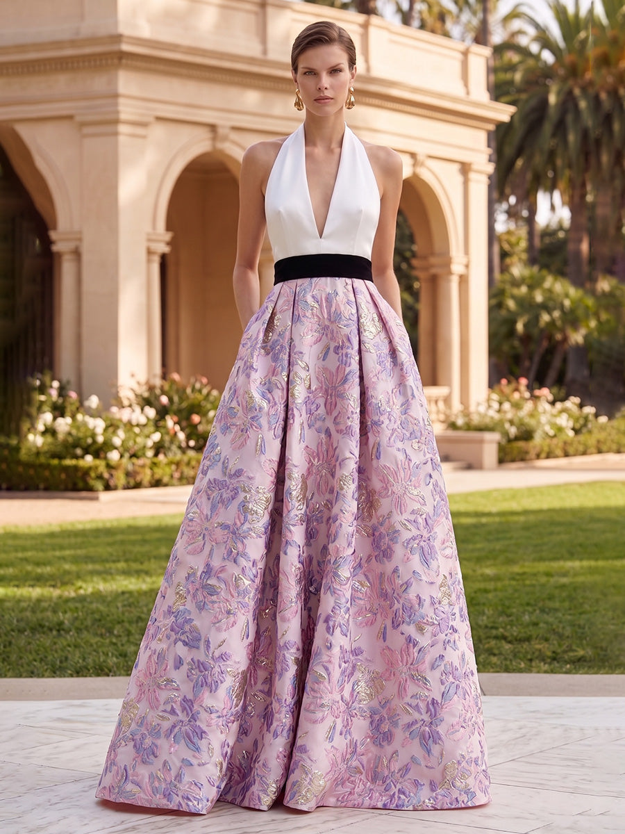 Jacquard A-Line/Princess V-Neck Floor-Length Evening Dresses for Women