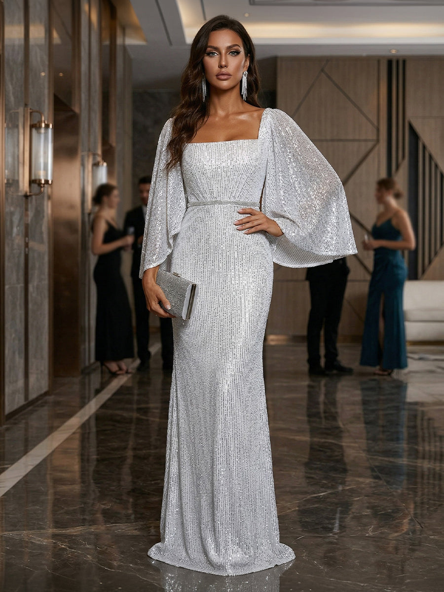 Shirees Sequin Mermaid Square Neck Simple Corset Evening Dresses 2026