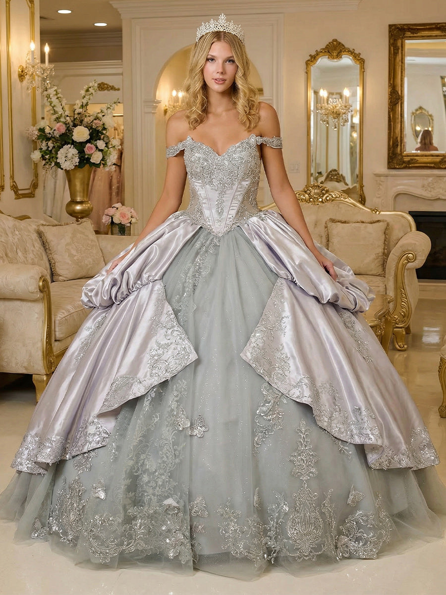 Shirees Silver Glitter Strapless Quinceanera Dresses for Sweet 15 16 Ball Gowns Princess PhotoShoot 2026