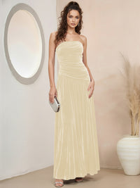 A-Line/Princess Strapless Pleated Velvet Floor-Length Formal Dresses