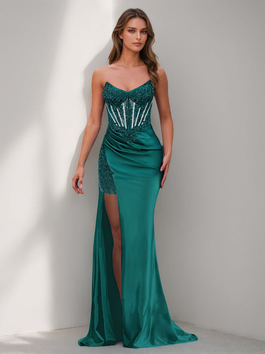 Trumpet/Mermaid Strapless Sleeveless Long Evening Dresses with Beading & Appliques