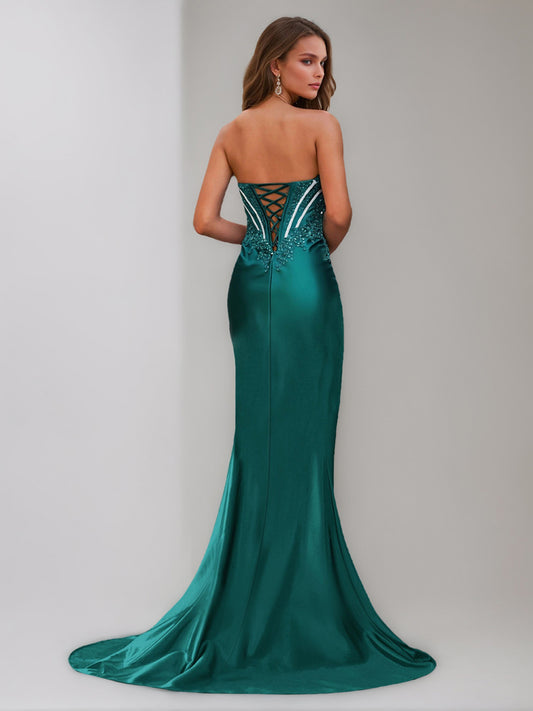 Trumpet/Mermaid Strapless Sleeveless Long Evening Dresses with Beading & Appliques