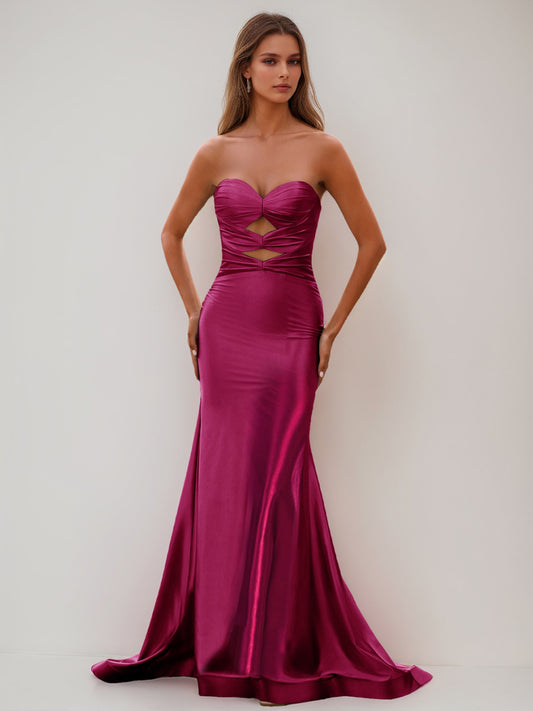Trumpet/Mermaid Strapless Sleeveless Ruched Long Evening Dresses with Cut-out