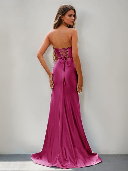 Trumpet/Mermaid Strapless Sleeveless Ruched Long Evening Dresses with Cut-out