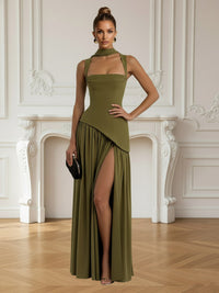 A-Line/Princess Spaghetti Strap Floor-Length Prom Dresses with Scarf Women Formal Gowns