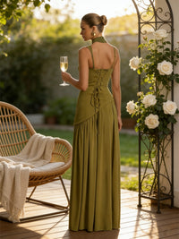 A-Line/Princess Spaghetti Strap Floor-Length Prom Dresses with Scarf Women Formal Gowns