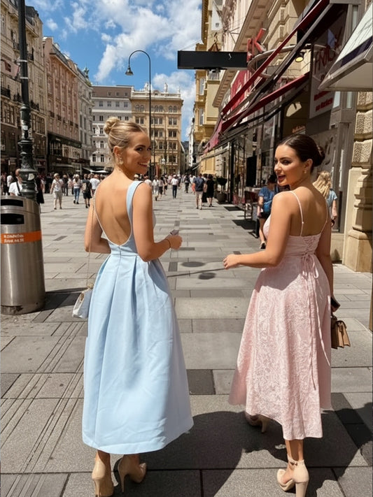 Y2K Spaghetti Strap Midi Prom Dresses with Floral Jacquard