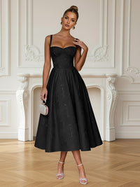 Y2K Spaghetti Strap Midi Prom Dresses with Floral Jacquard