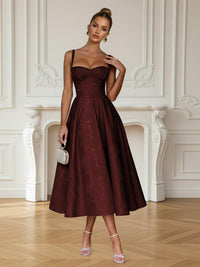 Y2K Spaghetti Strap Midi Prom Dresses with Floral Jacquard
