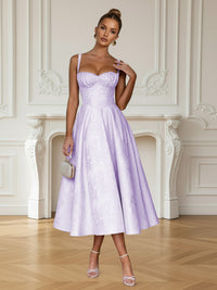 Y2K Spaghetti Strap Midi Prom Dresses with Floral Jacquard