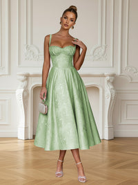 Y2K Spaghetti Strap Midi Prom Dresses with Floral Jacquard