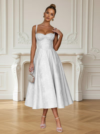 Y2K Spaghetti Strap Midi Prom Dresses with Floral Jacquard