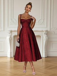 Y2K Spaghetti Strap Midi Prom Dresses with Floral Jacquard
