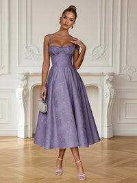 Y2K Spaghetti Strap Midi Prom Dresses with Floral Jacquard