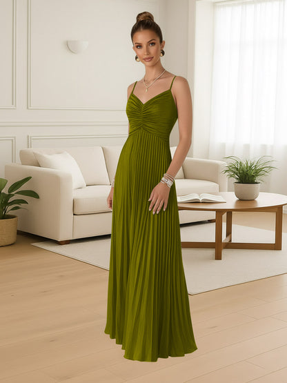 A-Line/Princess Spaghetti Strap Satin Floor-Length Prom Dresses