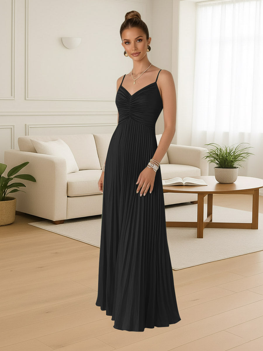 A-Line/Princess Spaghetti Strap Satin Floor-Length Prom Dresses