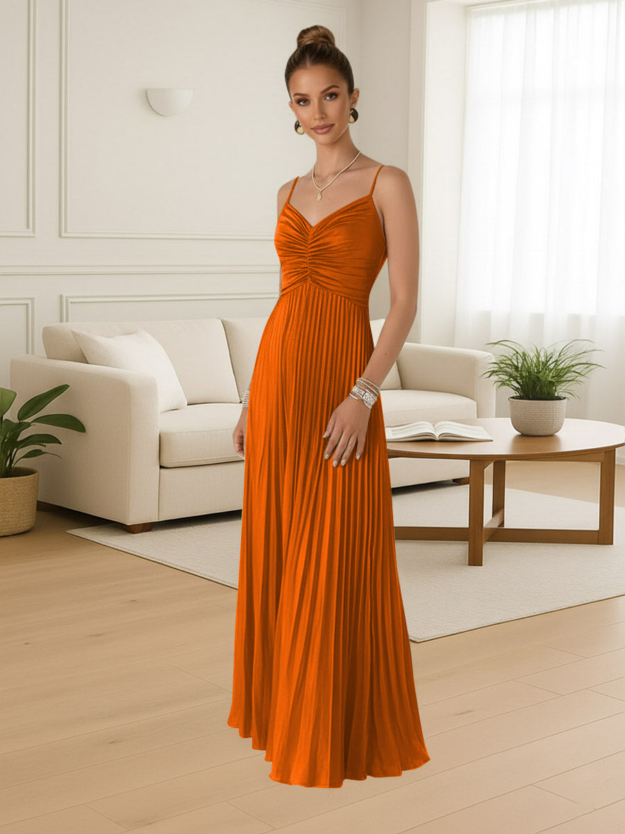 A-Line/Princess Spaghetti Strap Satin Floor-Length Prom Dresses