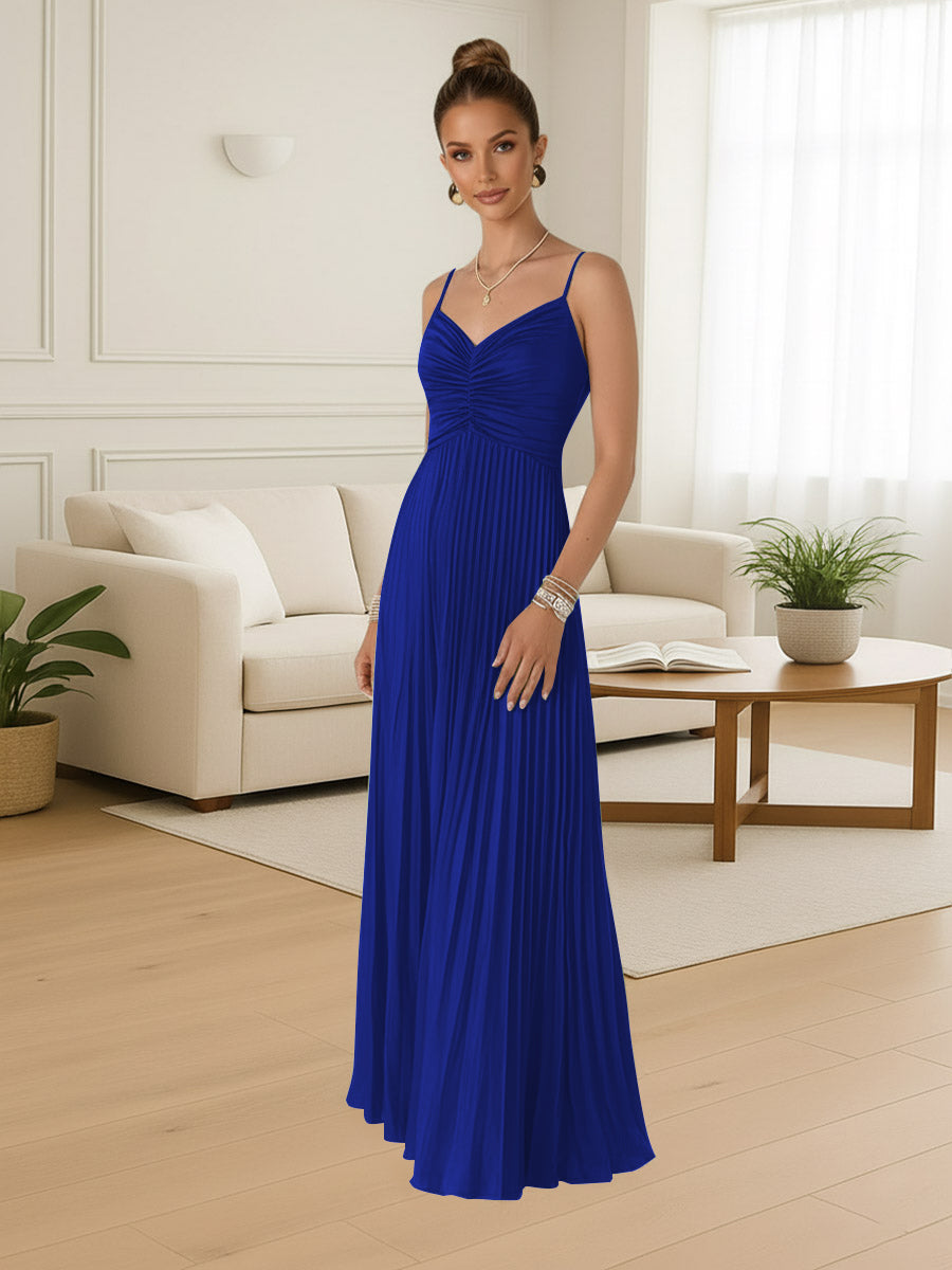 A-Line/Princess Spaghetti Strap Satin Floor-Length Prom Dresses