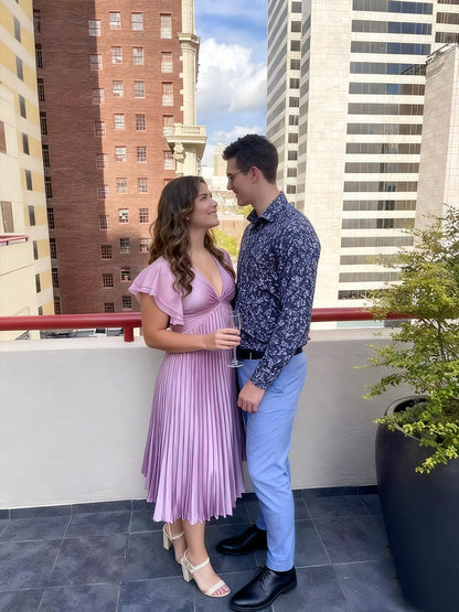 A-Line/Princess Short Sleeve Pleated Satin Floor-Length Prom Dresses