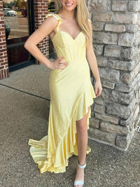 Sheath/Column Ruffle Sleeve Floor-Length Formal Prom Dresses with Beads