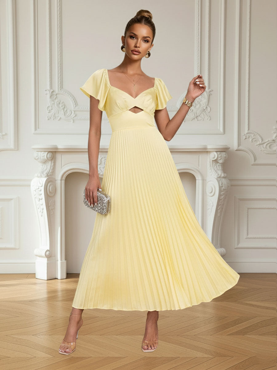 A-Line/Princess Short Sleeves Cutout Floor-Length Prom Dresses