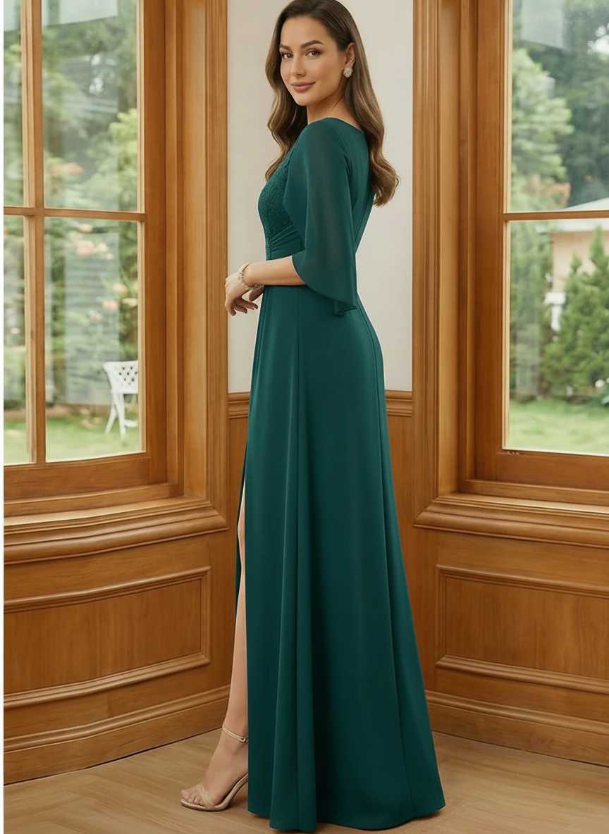 Chiffon Scoop Neck Lace Appliques Mother of the Bride Dresses