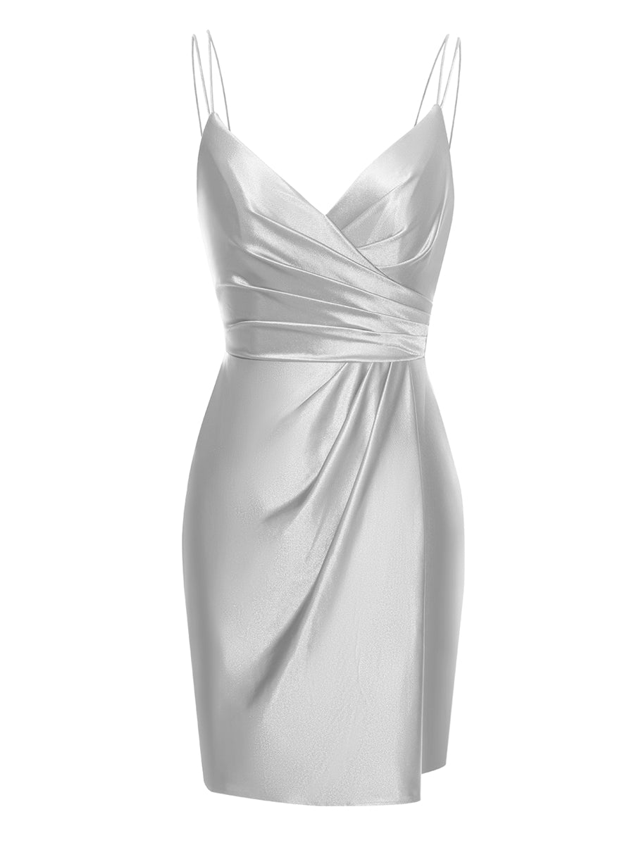 Sheath/Column Spaghetti Straps Ruched Short Cocktail Dresses with Split Side