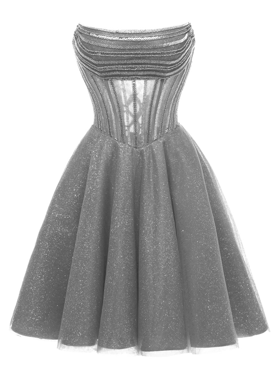 A-Line/Princess Strapless Sparkling Short/Mini Cocktail Dresses with Sequins