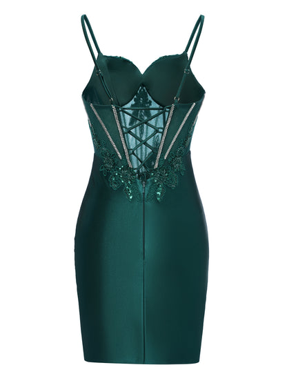 Sheath Spaghetti Straps Sleeveless Short Cocktail Dresses with Appliques & Beadings