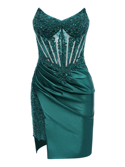 Sheath/Column Strapless Sleeveless Short Cocktail Dresses with Beading & Appliques