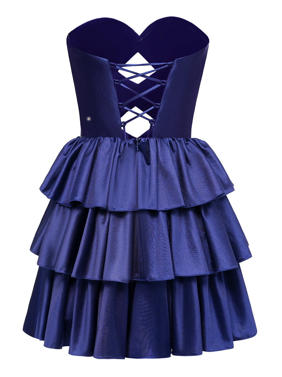 Ball Gown Strapless Ruched Short/Mini Cocktail Dresses with Cut-out & Tiered Ruffles