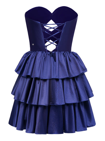 Ball Gown Strapless Ruched Short/Mini Cocktail Dresses with Cut-out & Tiered Ruffles