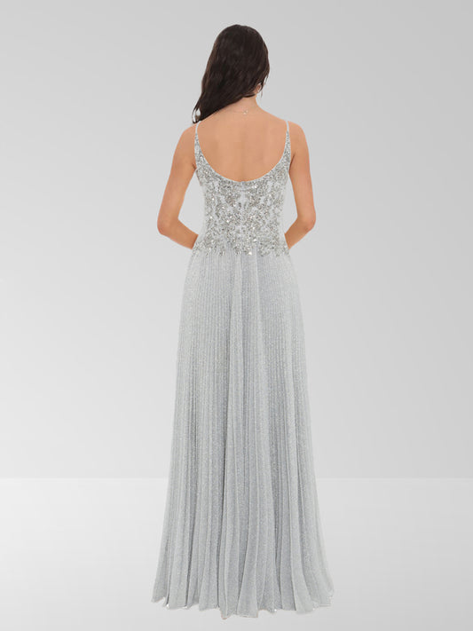 A-Line/Princess Spaghetti Straps Sequined Floor-Length Prom Dresses with Pleats