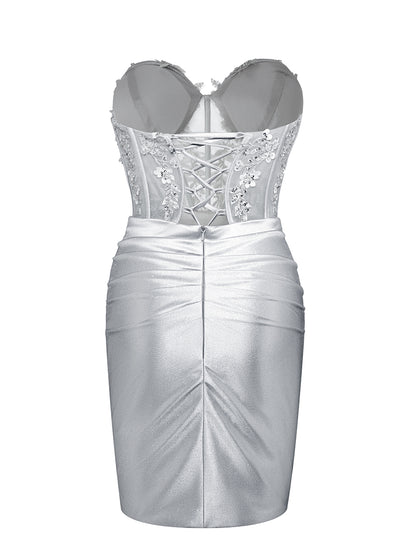Sheath/Column Strapless Sleeveless Mini Cocktail Dresses with Rhinestones & Split Side
