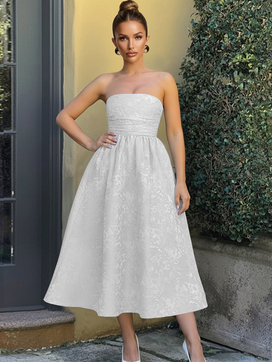 Jacquard Sleeveless Midi Prom Dresses Ball Gown