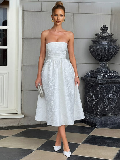 Jacquard Sleeveless Midi Prom Dresses Ball Gown