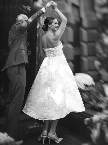 Jacquard Sleeveless Midi Prom Dresses Ball Gown