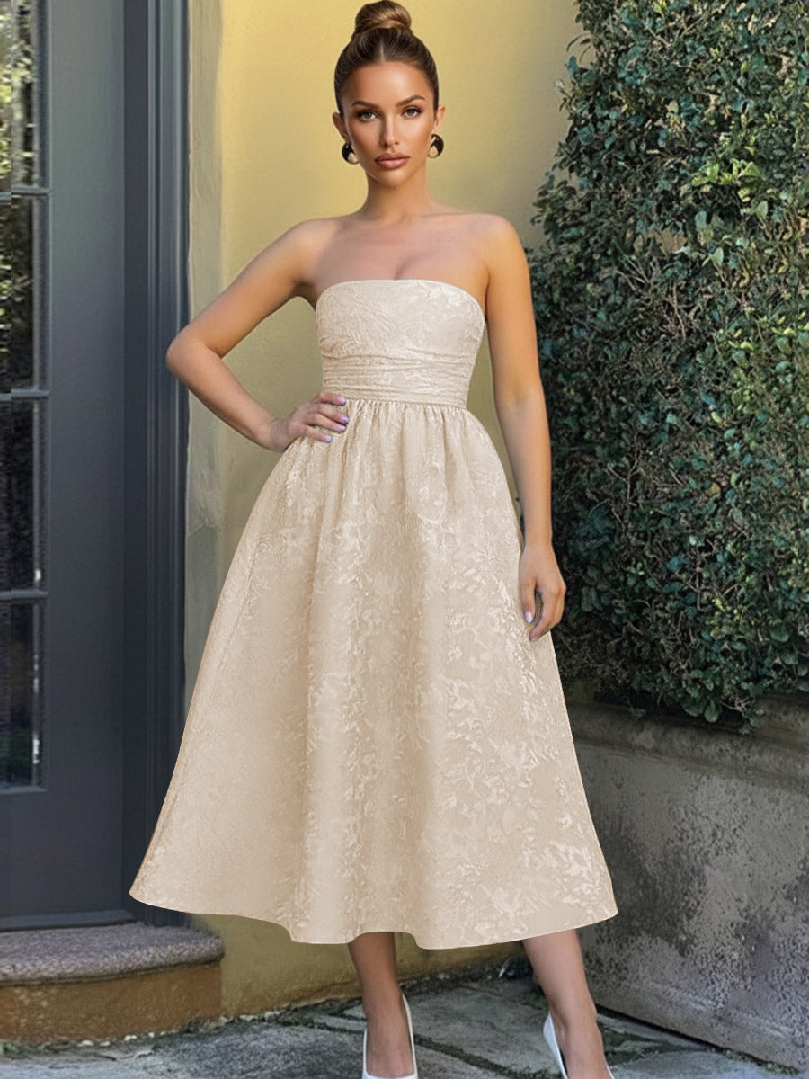 Jacquard Sleeveless Midi Prom Dresses Ball Gown